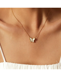 Elegant Gold Plated Shell Butterfly Stainless Steel Pendant Necklace