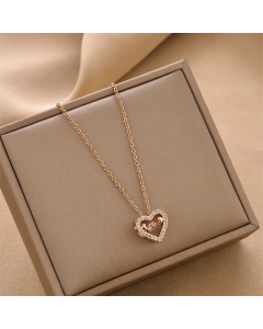 Fashion Plating Inlay Rhinestones Heart Shape Titanium Steel Necklace Colorza