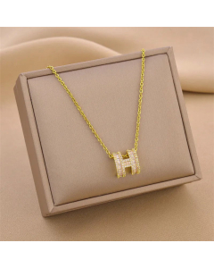 Fashion Plating Inlay Rhinestones Letter Titanium Steel Necklace Colorza