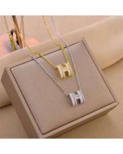 Fashion Plating Inlay Rhinestones Letter Titanium Steel Necklace Colorza