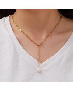 French Style Plating Pearl Pendent Stainless Steel Titanium Steel Necklace