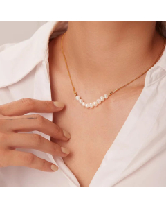 French Style Plating Pearl Pendent Stainless Steel Titanium Steel Necklace