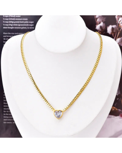 Minimalsim Inlay Zircon Heart Shape Titanium Steel Pendant Necklace Colorza -01-White