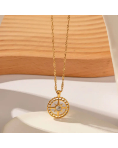 Retro Plating Zircon Round Square Heart Stainless Steel Titanium Steel Necklace