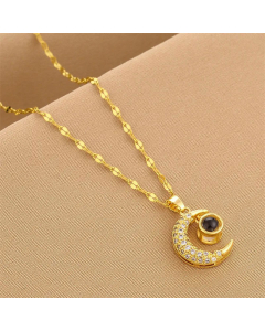Fashion Moon Plating Inlay Zircon Pendant Titanium Steel Necklace Colorza