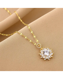 Luxurious Full Diamond Flower Pendent Titanium Steel Necklace