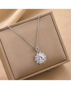 Luxurious Full Diamond Flower Pendent Titanium Steel Necklace