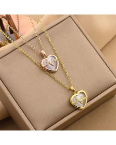 Fashion Heart Shape Inlay Rhinestones Pendant Titanium Steel Plating Necklace Colorza 