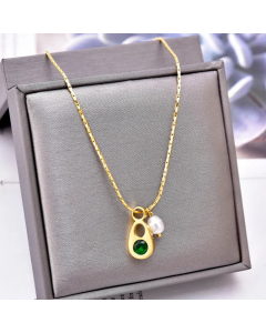 Retro Geometric Inlay Artificial Pearls Zircon Pendant Titanium Steel Necklace Colorza