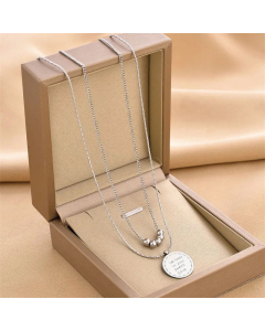 Simple Style Beaded Plating Layered Round Letter Titanium Steel Necklaces Colorza