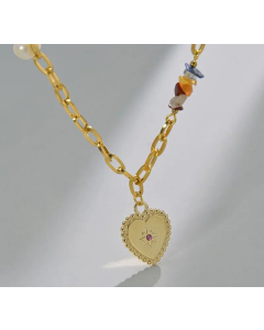 Fashion Plating Artificial Pearls Zircon Round Devil's Eye Stainless Steel Necklace