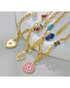 Fashion Plating Artificial Pearls Zircon Round Devil's Eye Stainless Steel Necklace