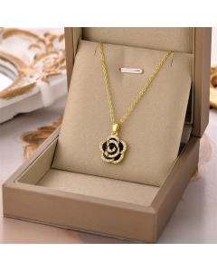 Fashion Flower Inlay Rhinestones Titanium Steel Pendant Necklace Colorza