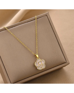 Fashion Flower Inlay Rhinestones Titanium Steel Pendant Necklace Colorza