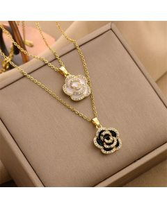 Fashion Flower Inlay Rhinestones Titanium Steel Pendant Necklace Colorza