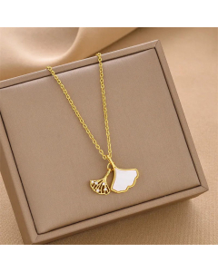 Fashion Ginkgo Leaf Plating Inlay Rhinestones Shell Pendant Titanium Steel Necklace Colorza