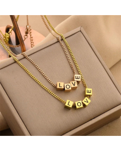 Casual Daily  Letter Love Square Titanium Steel Necklace Colorza