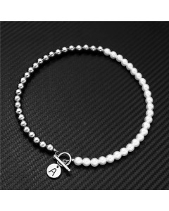 OT Buckle Beads Chain Round Letter Pendend Stainless Steel Necklace Colorza