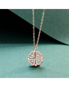 Refined Plating Inlay Rhinestones Four Leaf Clover Titanium Steel Pendant Necklace Colorza