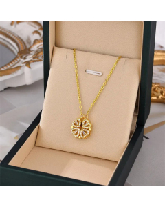 Refined Plating Inlay Rhinestones Four Leaf Clover Titanium Steel Pendant Necklace Colorza