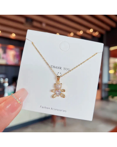 Refined Full Diamond Bear Pendent Titanium Steel Necklace