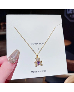 Refined Full Diamond Bear Pendent Titanium Steel Necklace