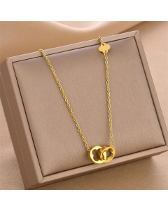 Fashion Hollow Out Four Leaf Clover Round Titanium Steel Plating Necklace Colorza