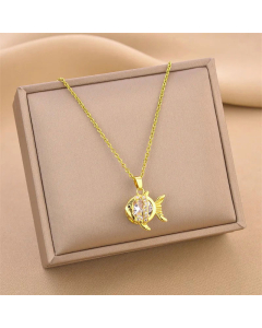 Cute Fish Inlay Rhinestones Pendent Titanium Steel Necklace