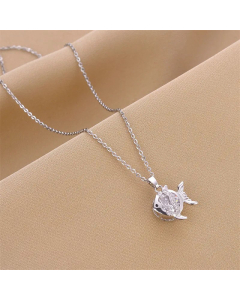 Cute Fish Inlay Rhinestones Pendent Titanium Steel Necklace