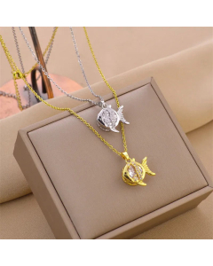 Cute Fish Inlay Rhinestones Pendent Titanium Steel Necklace