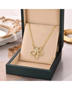 Temperament Inlay Rhinestones Flower Titanium Steel Necklace Colorza