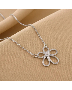 Temperament Inlay Rhinestones Flower Titanium Steel Necklace Colorza