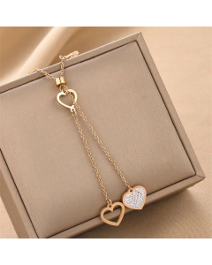 Fashion Heart Shape Inlay Rhinestones Titanium Steel Pendant Necklace Colorza