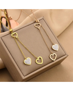 Fashion Heart Shape Inlay Rhinestones Titanium Steel Pendant Necklace Colorza