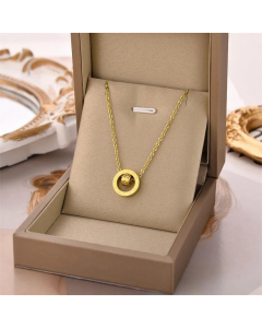 Fashion Inlay Zircon Round Number Titanium Steel Necklace Colorza