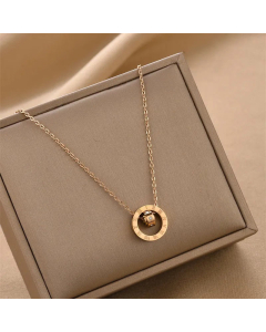 Fashion Inlay Zircon Round Number Titanium Steel Necklace Colorza
