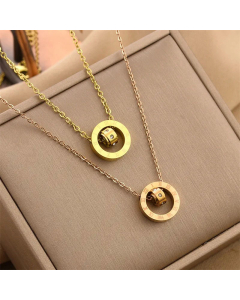 Fashion Inlay Zircon Round Number Titanium Steel Necklace Colorza