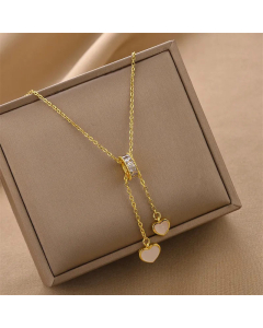 Sweet Enamel Heart Shape Pendant Titanium Steel Inlay Rhinestones Shell Necklace Colorza