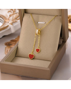 Sweet Enamel Heart Shape Pendant Titanium Steel Inlay Rhinestones Shell Necklace Colorza