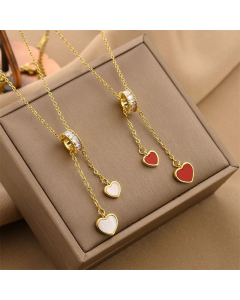 Sweet Enamel Heart Shape Pendant Titanium Steel Inlay Rhinestones Shell Necklace Colorza