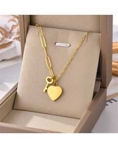 Minimalism Heart Shape Key Titanium Steel Plating Pendant Necklace