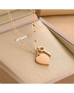 Minimalism Heart Shape Key Titanium Steel Plating Pendant Necklace