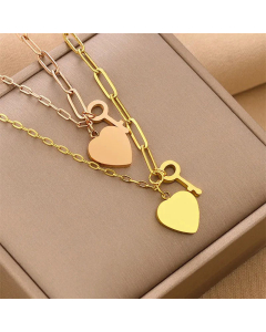 Minimalism Heart Shape Key Titanium Steel Plating Pendant Necklace