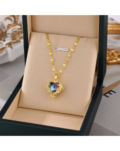 Fashion Heart Shape Inlay Rhinestones Pendant Titanium Steel Plating Necklace Colorza