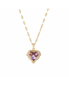 Fashion Heart Shape Inlay Rhinestones Pendant Titanium Steel Plating Necklace Colorza