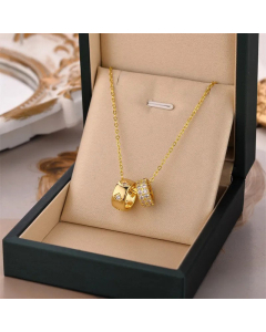 Fashion Inlay Rhinestones Round Pendent Titanium Steel Necklace Colorza 