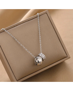 Fashion Inlay Rhinestones Round Pendent Titanium Steel Necklace Colorza 