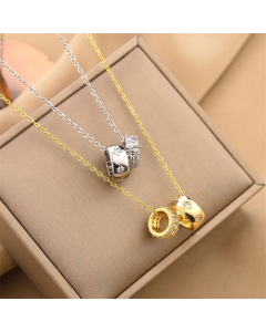 Fashion Inlay Rhinestones Round Pendent Titanium Steel Necklace Colorza 