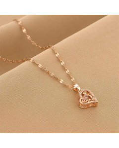 Classic Heart Shape Plating Hollow Out Inlay Rhinestones Titanium Steel Pendant Necklace Colorza
