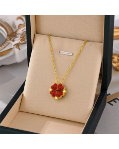 Refined Four Leaf Clover Inlay Rhinestones Pendant Titanium Steel Necklace Colorza